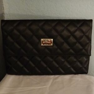 St John black leather clutch